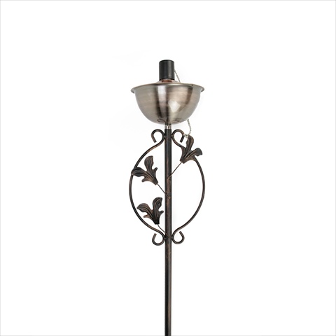 64.5 In. Brushed Copper Floral Motif Garden Oil Lamp Outdoor Patio Torch