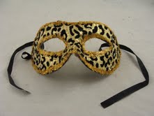 7 In. Gold And Black Big Cat Animal Print Halloween Mask With Sequins And Glitter