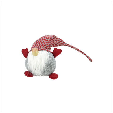 9 In. Red And Grey Checkered Plumpy Patrick Sitting Chubby Santa Gnome Table Top Christmas Figure