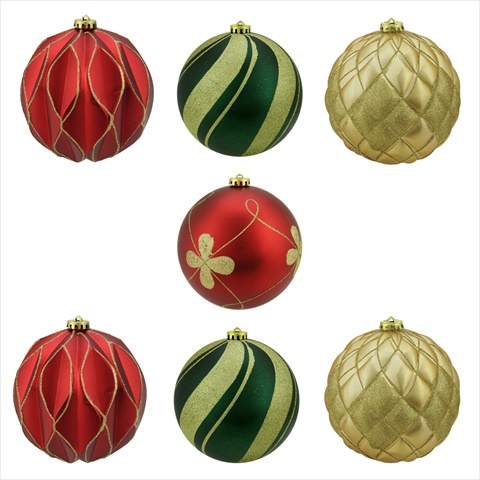 6 In. Matte And Glitter Red Gold And Green Earthy Shatterproof Ball Christmas Ornaments, 7 Count