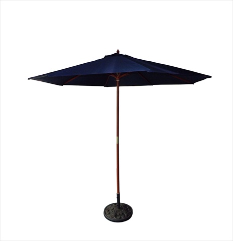 9 In. Outdoor Patio Market Umbrella - Navy Blue And Cherry Wood
