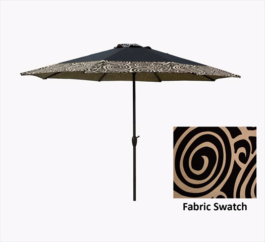 9 In. Outdoor Patio Market Umbrella With Hand Crank And Tilt - Black And Tan Swirl