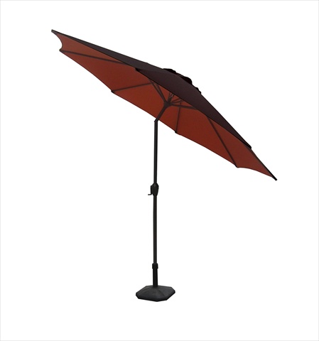 9 In. Outdoor Patio Market Umbrella With Hand Crank And Tilt - Brown And Rust