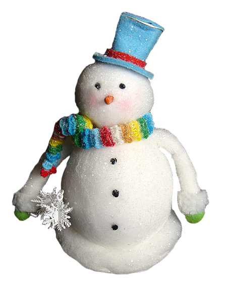 9 In. Cupcake Heaven Chubby Snowman With Rainbow Knit Scarf Christmas Table Figure
