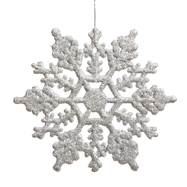 6.25 In. Club Silver Glitter Snowflake Christmas Ornaments, Pack 12