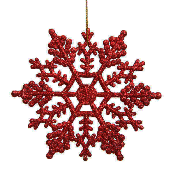 4 In. Club Burgundy Glitter Snowflake Christmas Ornaments, Pack - 24