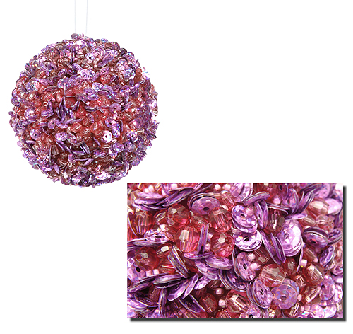 Lavish Lilac Fully Sequined & Beaded Christmas Ball Ornament - 3.5 In.