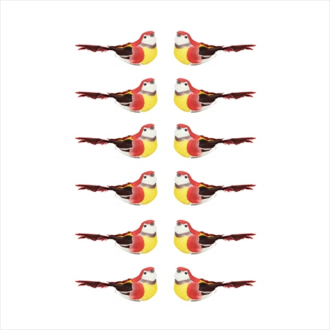 5.25 In. Graceful Elegance Red And Yellow Bird Christmas Ornaments - 12 Pack