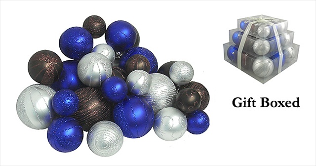 Shatterproof Blue Chocolate & Silver Christmas Ball Ornaments- 27 Pack