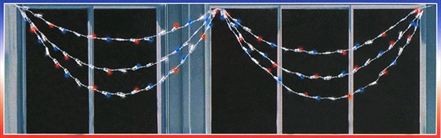 Red White And Blue Twinkling 4th Of July Mini Swag Lights, White Wire, Set Of 105