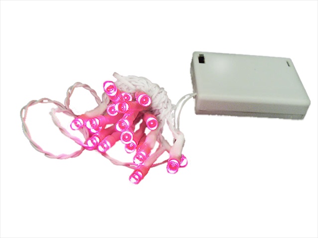 Battery Operated Pink Led Wide Angle Christmas Lights, White Wire, Set Of 20