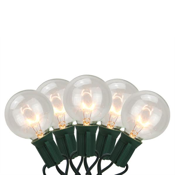 Clear Transparent G50 Globe Patio Wedding Christmas Lights, Green Wire, Set Of 20