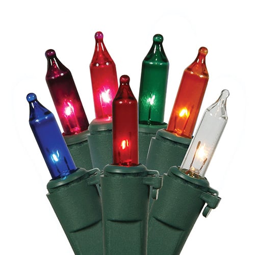 Multi Color Mini Christmas Lights, Green Wire, Set Of 20