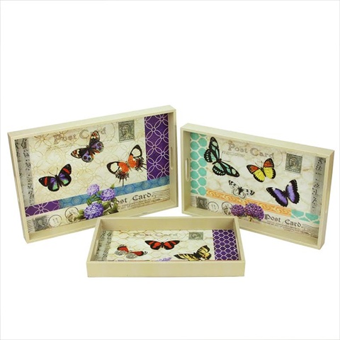 Decorative Vintage-style Butterfly Wooden Trays, Set Of 3