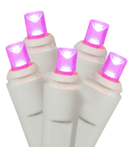 Commercial Grade Pink Led Wide Angle Christmas Lights - White Wire, Set Of 50