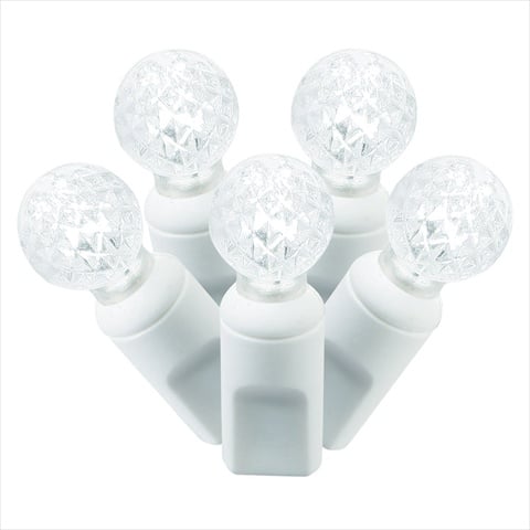 Cool White Commercial Grade Led G12 Berry Christmas Lights - White Wire, Set Of 50