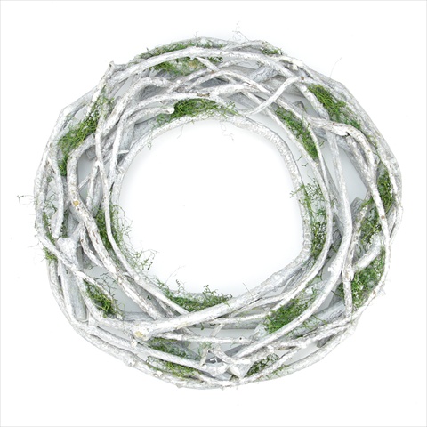White Twig And Green Moss Artificial Wreath - Large