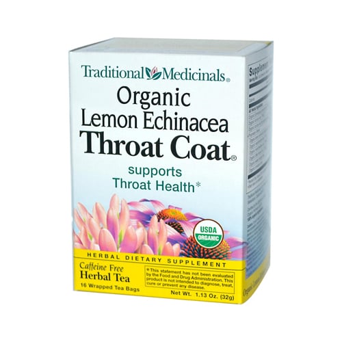 Organic Lemon Echinacea Throat Coat Herbal Tea - 16 Tea Bags, Case Of 6