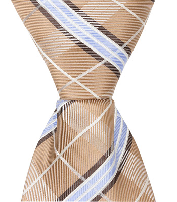 5292 Xn26 - 6 In. Newborn Zipper Necktie - Brown With Blue & White Plaid