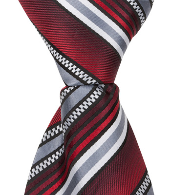 4569 X4 - 11 In. Zipper Necktie - Red With Grey, White & Black Stripes, 24 Month To 4t