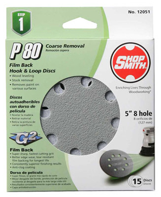12051 5 In. 80 Grit Premium Hook & Loop Sanding Disc, 8 Hole - 15 Pack