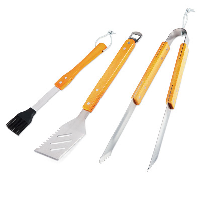 00325tv Bbq Tool Set, Wood & Stainless Steel, 3 Pieces