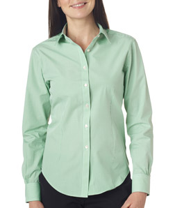 UPC 712848475086 product image for Van Heusen V0226 Ladies Long-Sleeve Yarn-Dyed Gingham Check - Green Chicory 2XL | upcitemdb.com