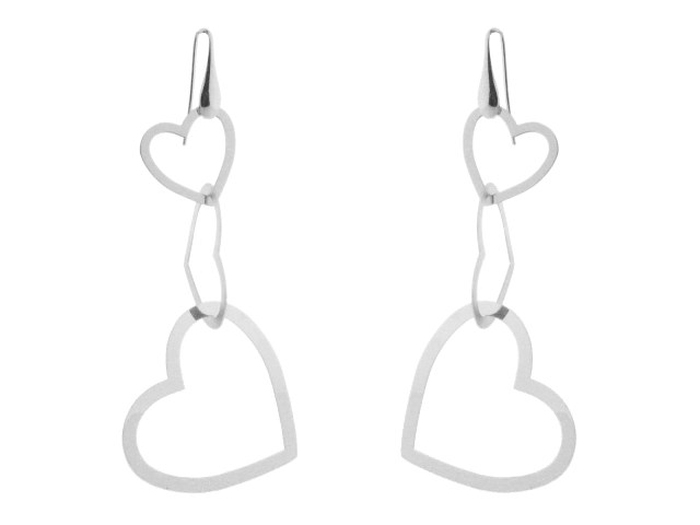 95118 925 Sterling Silver Hearts Earrings, Rhodium