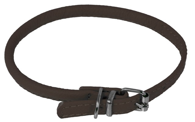 L1005-61 19-22 L X 0.5 W In. Round Leather Collar, Dark Brown