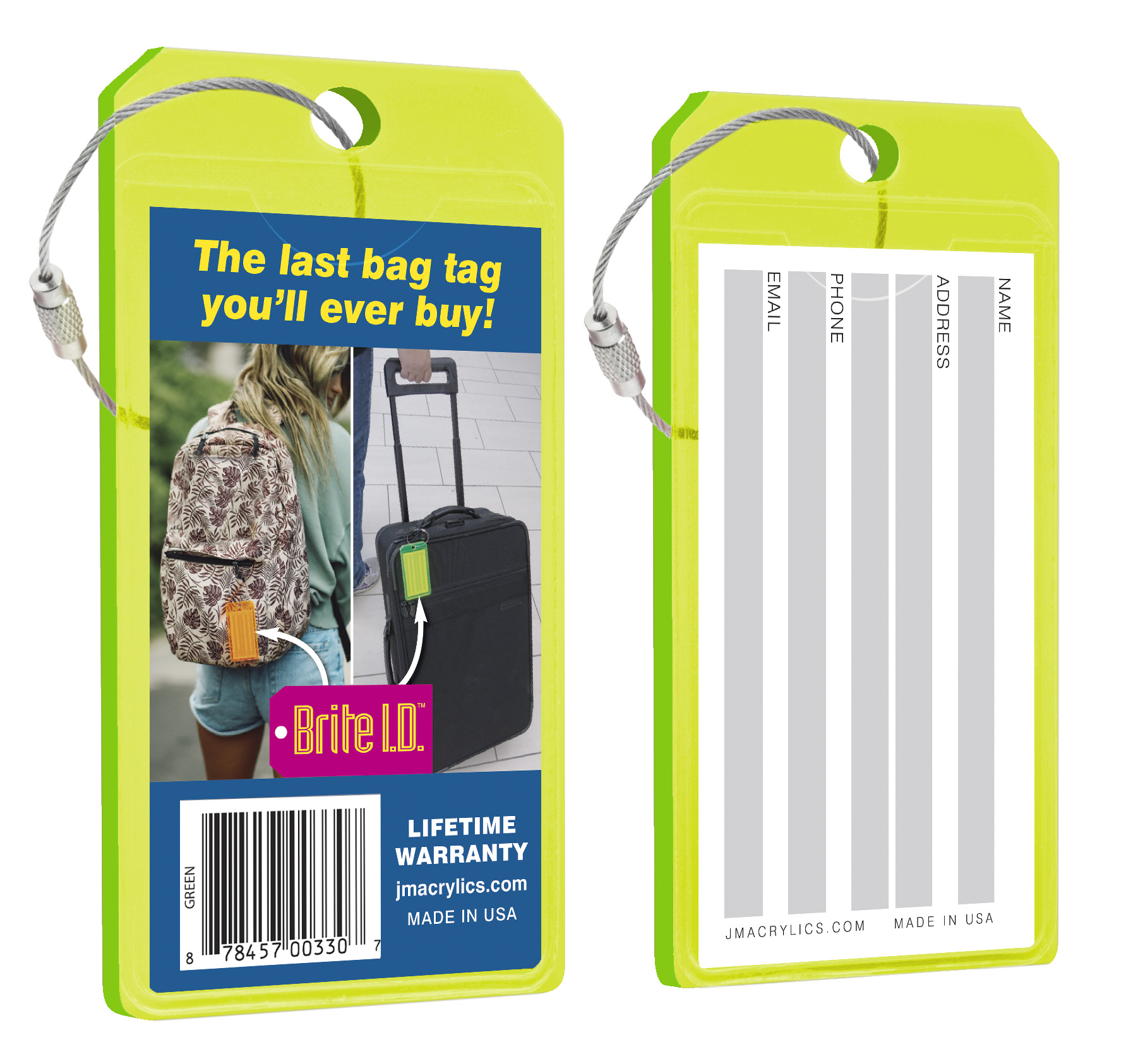 Virtually Indestructible Thick Neon Tag - Green, Pack Of 2