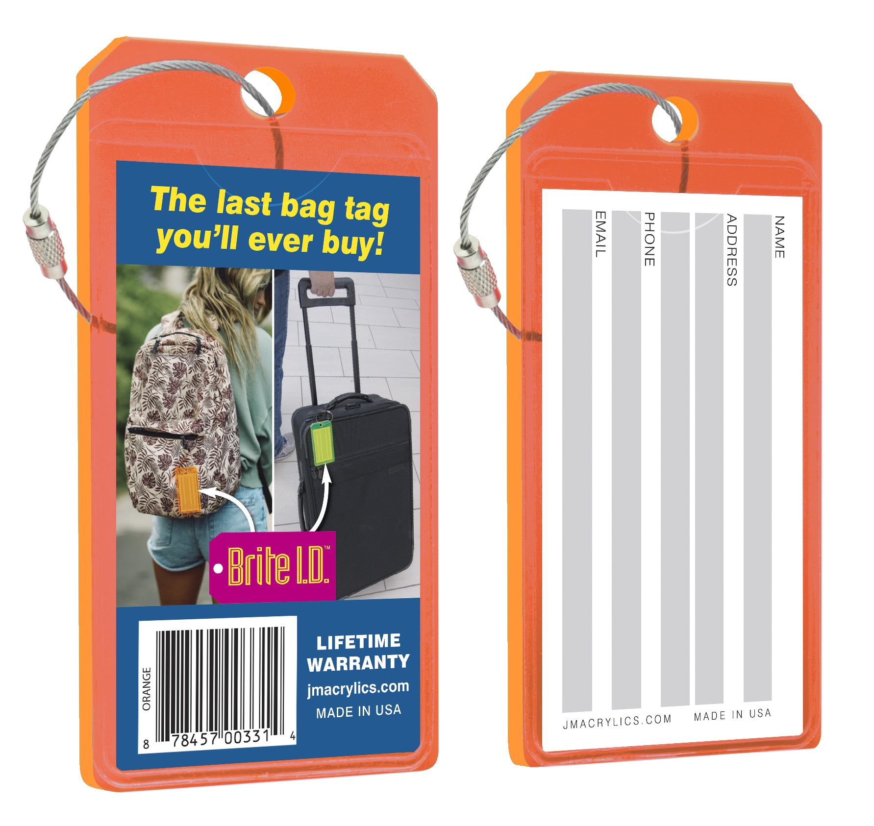 Virtually Indestructible Thick Neon Tag - Orange, Pack Of 2