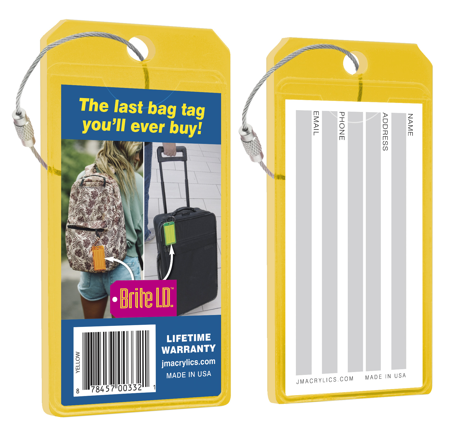 Virtually Indestructible Thick Neon Tag - Yellow, Pack Of 2