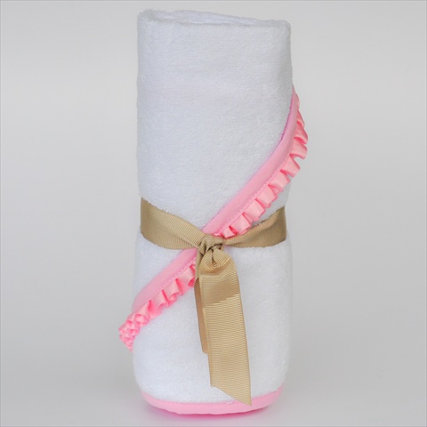 Bhtnbp Newborn Hooded Bamboo Turkish Towel - White With Pink Ribbon