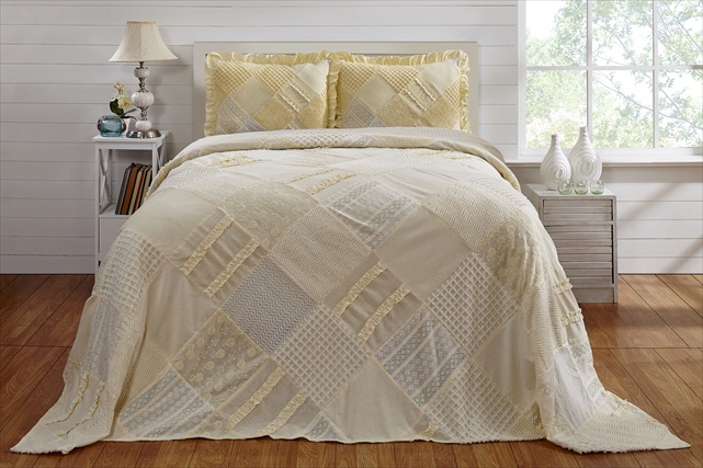 Bsrctwye Twin Ruffled Chenille Patchwork Bedspread, Yellow - 81 In.
