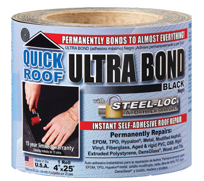 Ubb425 4 In. X 25 Ft. Black Ultra Bond Instant Self-adhesive Roof Repair