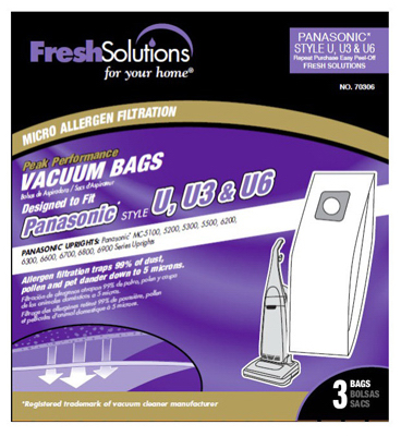 70306 Panasonic U Style Vacuum Bag, 3 Pack