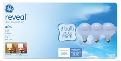 11676 40w Reveal White Incandescent Bulb, 3 Pack