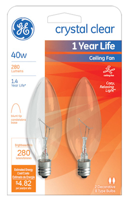 81561 40w Blunt Tip Ceiling Fan Bulb - 2 Pack