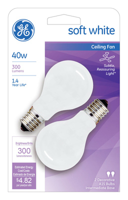 74038 Ceiling Fan Bulb, White - 2 Pack