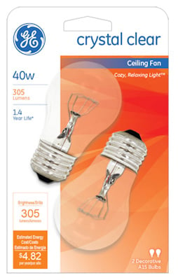 71393 40w Clear Ceiling Fan Bulb - 2 Pack