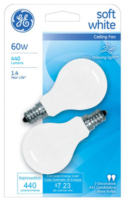 71396 60w White Ceiling Fan Bulb - 2 Pack