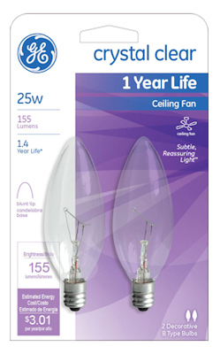 81560 25w Blunt Tip Ceiling Fan Bulb - 2 Pack