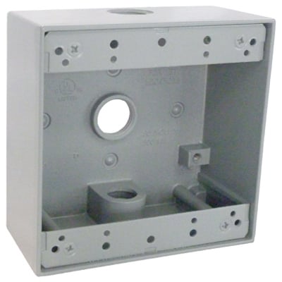 Hubbell Electrical Tgb50-3 2 Gang Outlet Box With Three 0.5 In. Holes, Gray