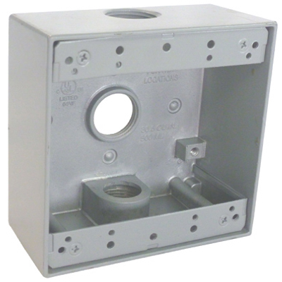 Hubbell Electrical Tgb75-3 2 Gang Outlet Box With Three 0.75 In. Ipt Thread Holes, Gray