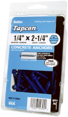 24310 75 Pack 0.19 X 2.75 Hex Washer Head Concrete Anchors