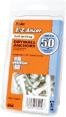 25210 20 Pack No. 50 Drilling Plastic Drywall Anchors