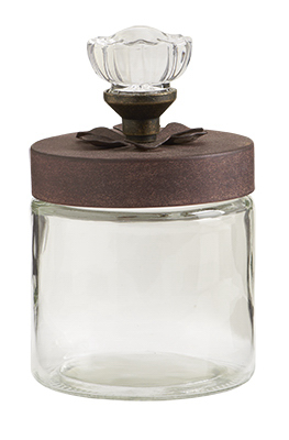 12223a 7 In. Jar With Metal Lid & Crystal Knob