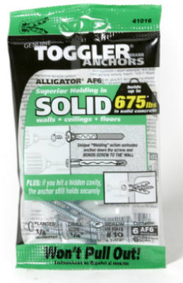 50470 0.25 In. Toggler Alligator Af6 Flanged Solid Wall Anchors, 6 Pack