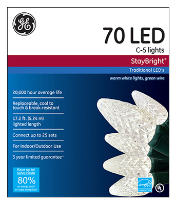 Ge90226 70 Light C5 White Led Staybright Light Set