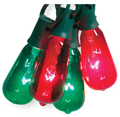 V51597 10 Light Green & Red Alternating Elongated Glass Edison Bulb Light Set